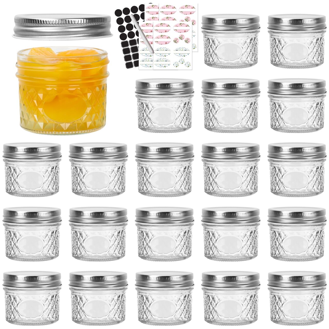 4 oz Mason Jar with Airtight Lids,20 Pack Wide Mouth Small Glass Mason Jars,100ml Mini Glass Canning Jar Kitchen Storage Jars for Jams,Fruits Salad,Baby Foods,Jellies,Spices,Nuts,Handmade Desserts
